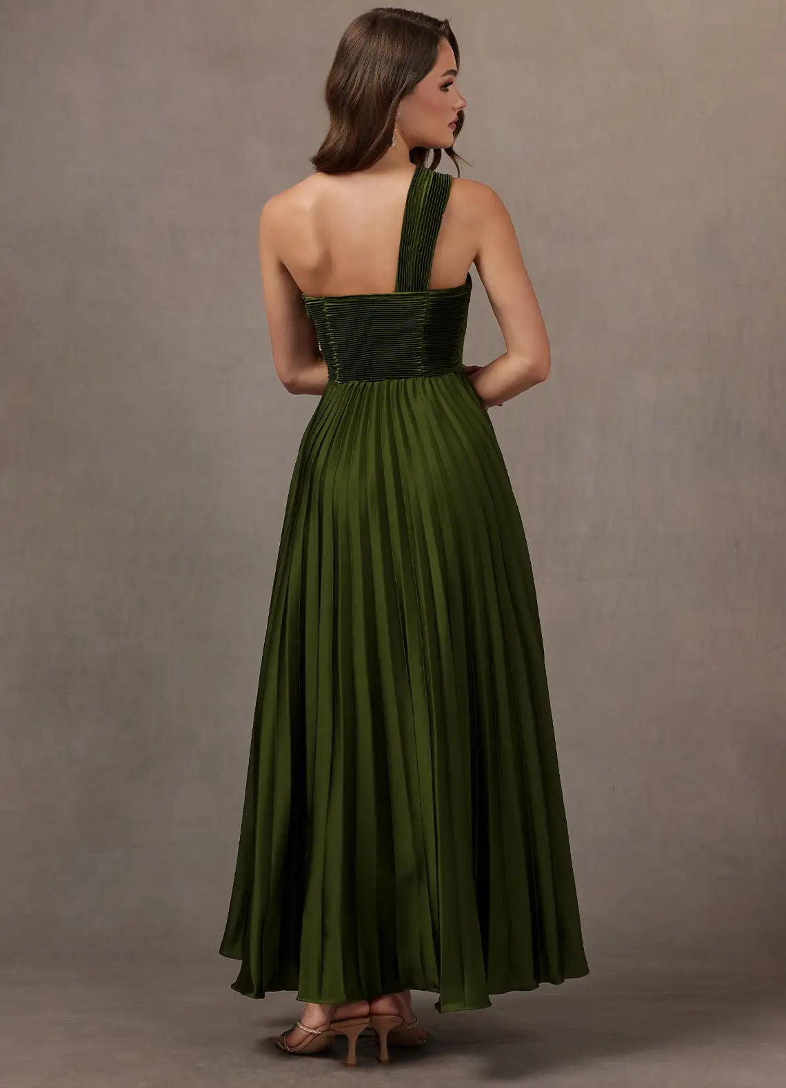 A-Line One-Shoulder Chiffon Pleated Floor-Length Wedding Dress - Yihuiw by Yihuiw