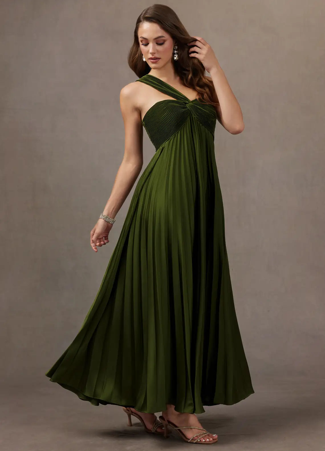 A-Line One-Shoulder Chiffon Pleated Floor-Length Wedding Dress - Yihuiw by Yihuiw
