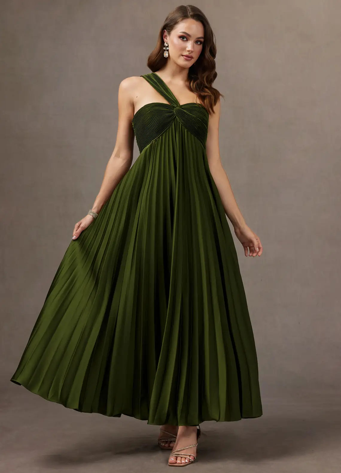A-Line One-Shoulder Chiffon Pleated Floor-Length Wedding Dress - Yihuiw by Yihuiw