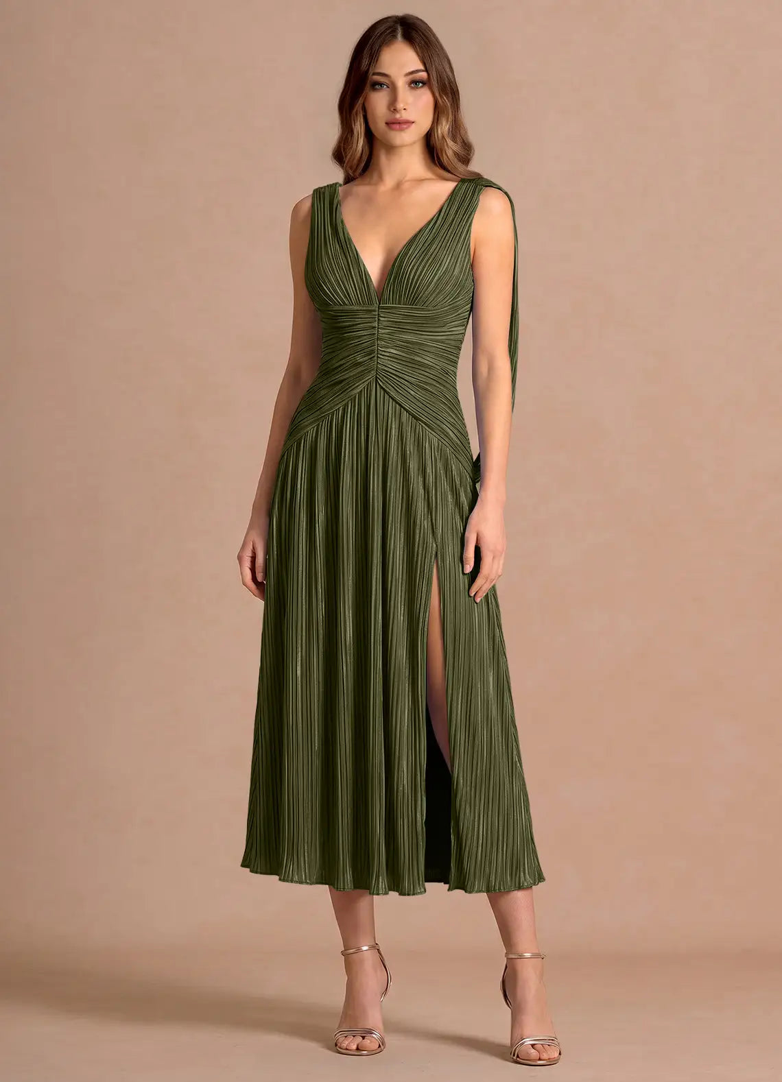 Sleeveless High Slit Midi Wedding Dress - Yihuiw by Yihuiw
