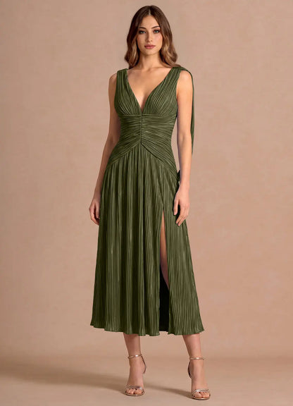 Sleeveless High Slit Midi Wedding Dress - Yihuiw by Yihuiw