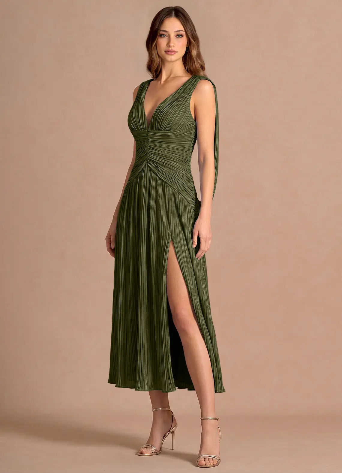 Sleeveless High Slit Midi Wedding Dress - Yihuiw by Yihuiw