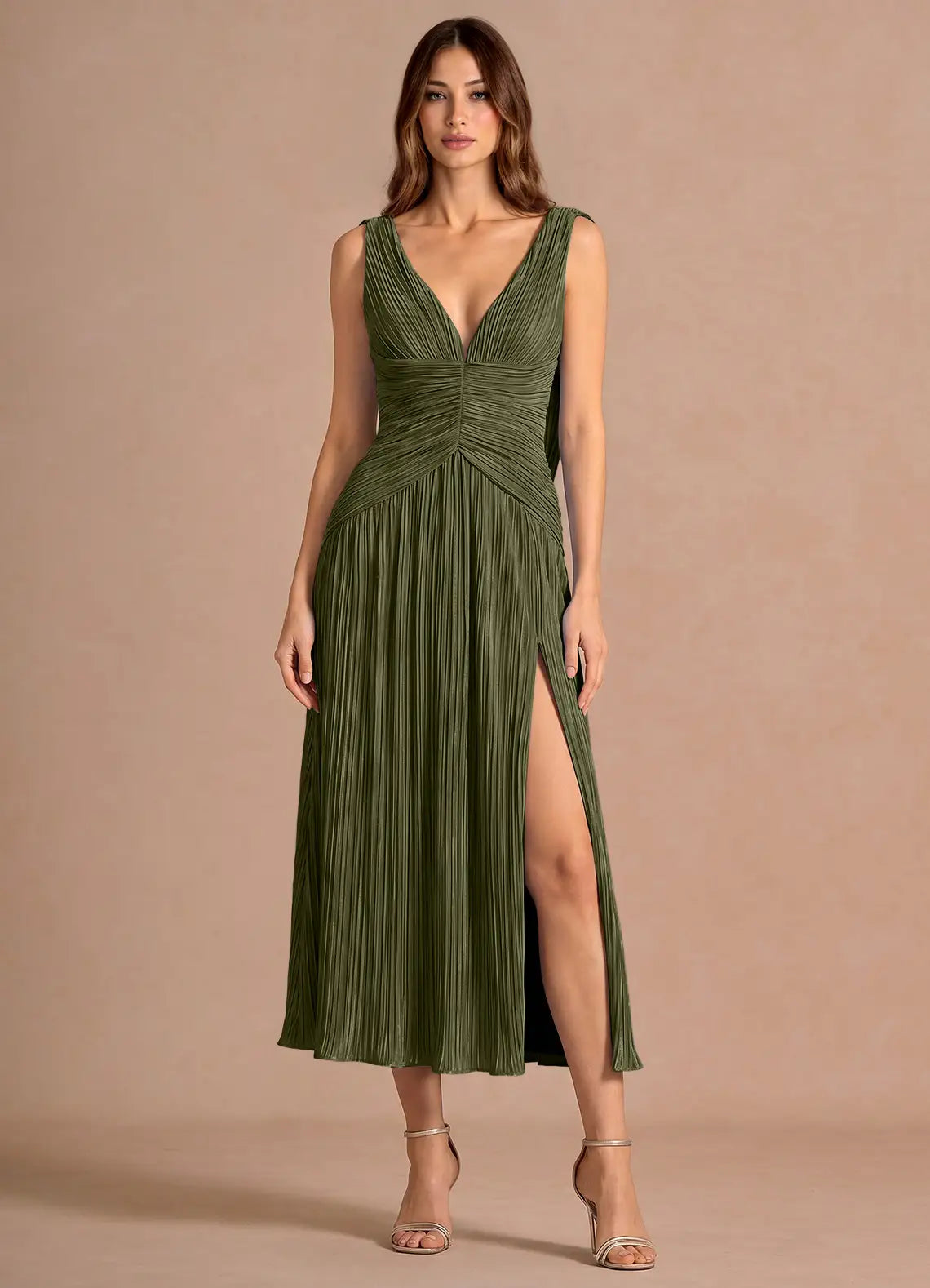 Sleeveless High Slit Midi Wedding Dress - Yihuiw by Yihuiw