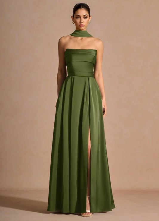 A-Line Strapless High Slit Floor-Length Wedding Dress - Yihuiw by Yihuiw