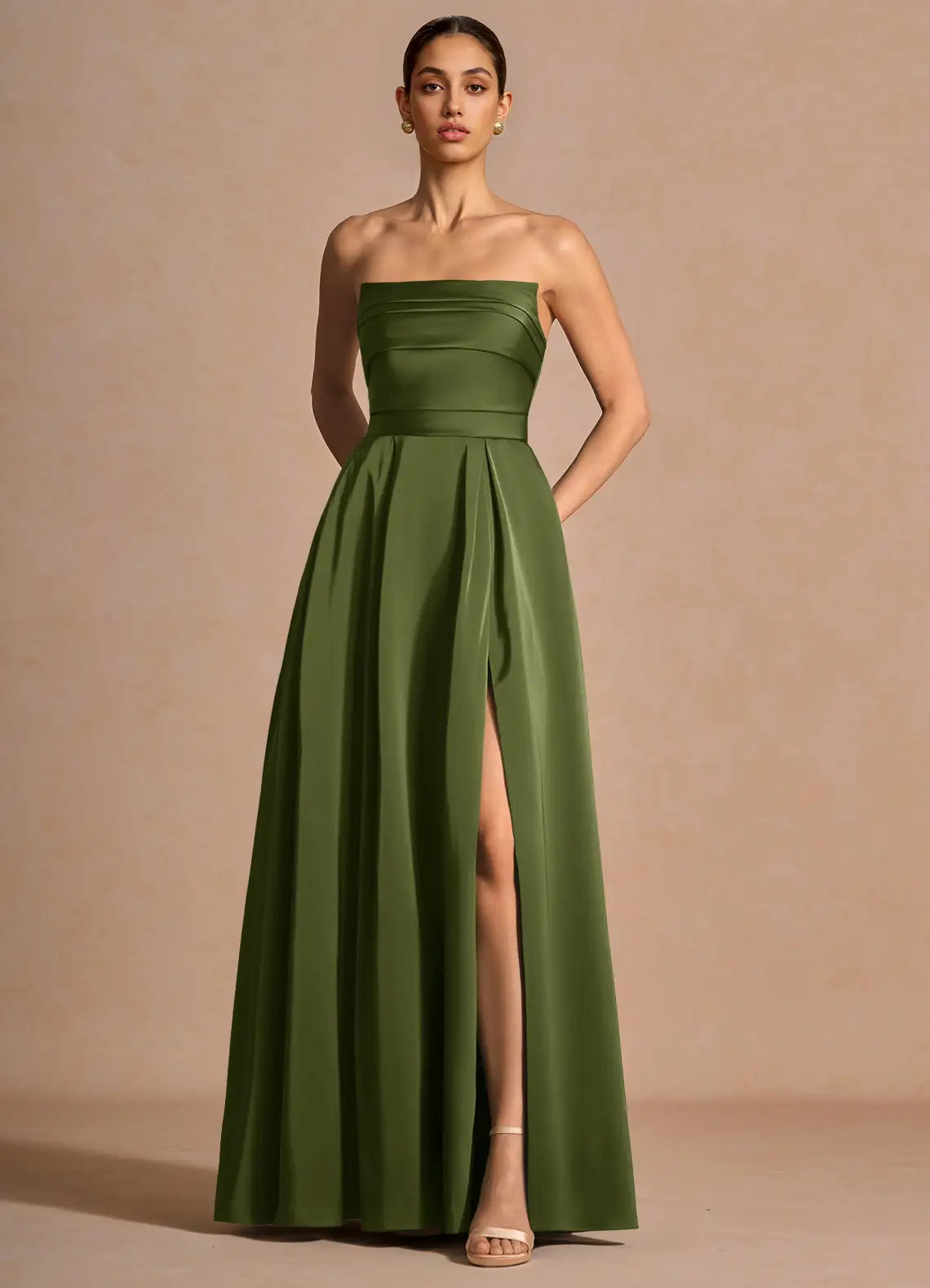 A-Line Strapless High Slit Floor-Length Wedding Dress - Yihuiw by Yihuiw