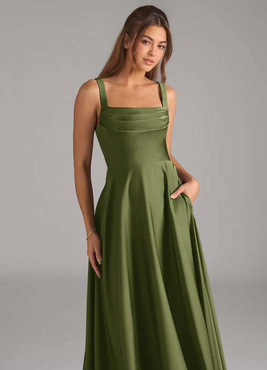 A-Line Cowl Neck Satin Midi Wedding Dress - Yihuiw by Yihuiw