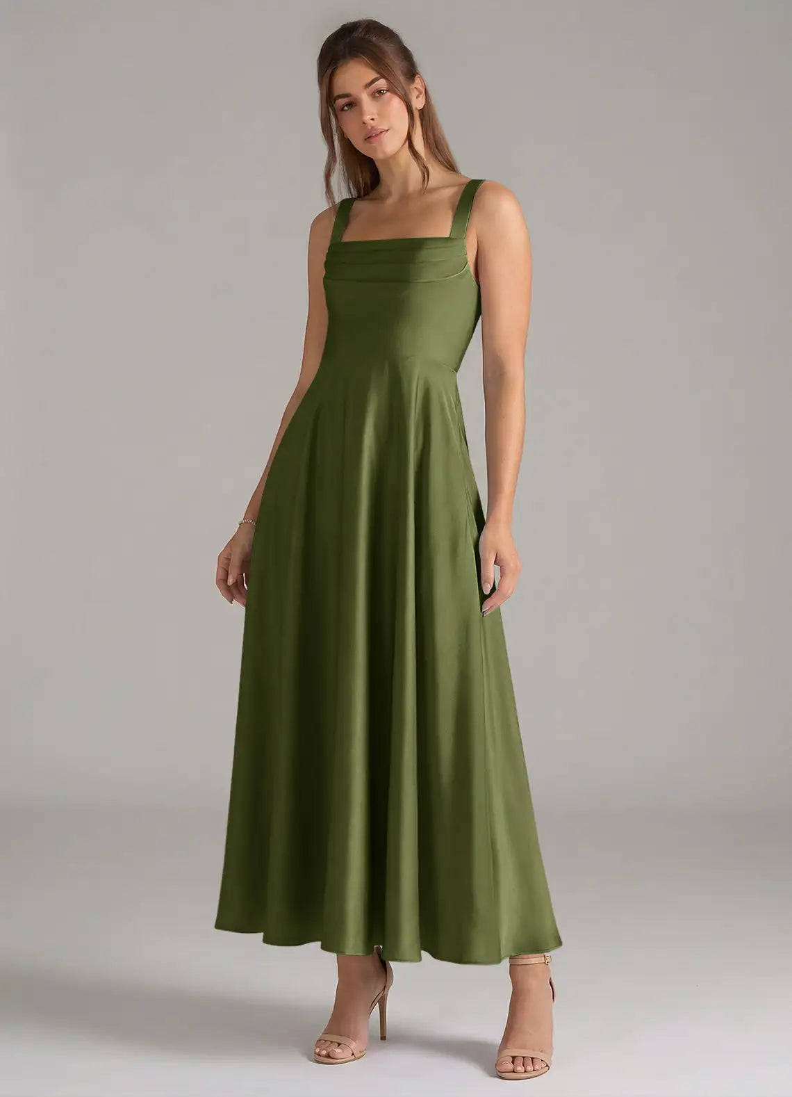 A-Line Cowl Neck Satin Midi Wedding Dress - Yihuiw by Yihuiw