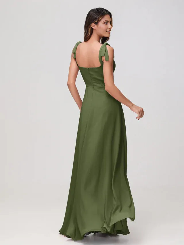Square Neck Chiffon High Slit Wedding Dress - Yihuiw by Yihuiw