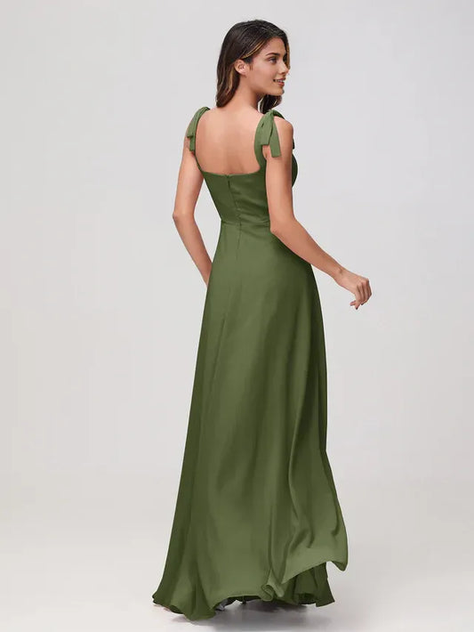 Square Neck Chiffon High Slit Wedding Dress - Yihuiw by Yihuiw