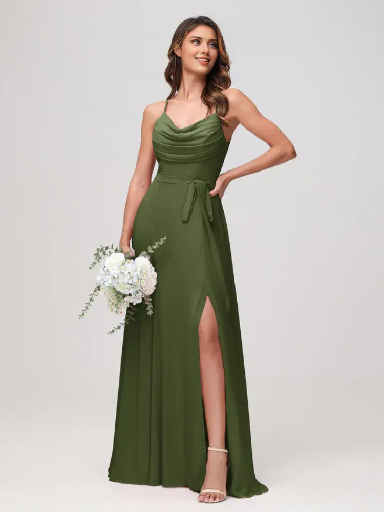 Spaghetti Strap Chiffon High Slit Wedding Dress - Yihuiw by Yihuiw