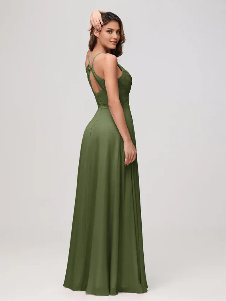 Spaghetti Strap Chiffon High Slit Wedding Dress - Yihuiw by Yihuiw