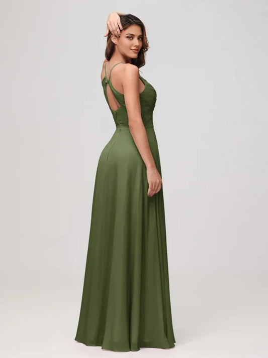 Spaghetti Strap Chiffon High Slit Wedding Dress - Yihuiw by Yihuiw