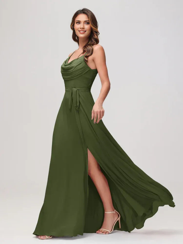 Spaghetti Strap Chiffon High Slit Wedding Dress - Yihuiw by Yihuiw
