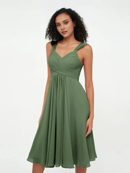 Chiffon Ruched Knee-Length Wedding Dress - Yihuiw by Yihuiw