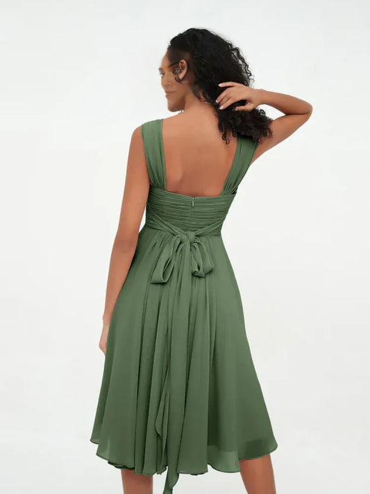 Chiffon Ruched Knee-Length Wedding Dress - Yihuiw by Yihuiw