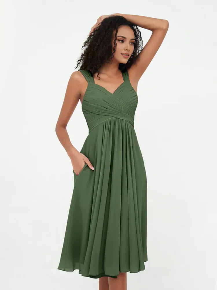 Chiffon Ruched Knee-Length Wedding Dress - Yihuiw by Yihuiw