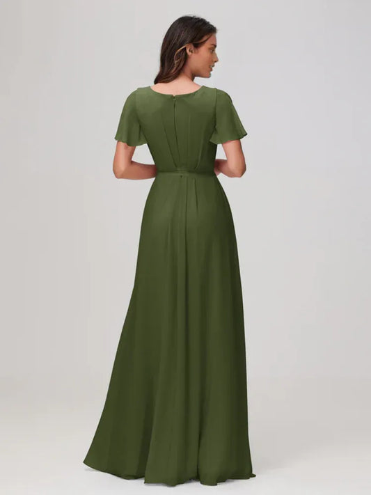High Neck Chiffon High Slit Mini Wedding Dress - Yihuiw by Yihuiw