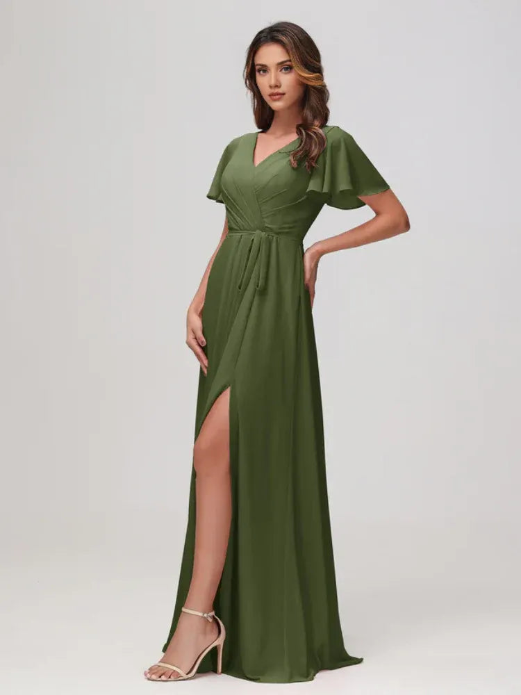 High Neck Chiffon High Slit Mini Wedding Dress - Yihuiw by Yihuiw
