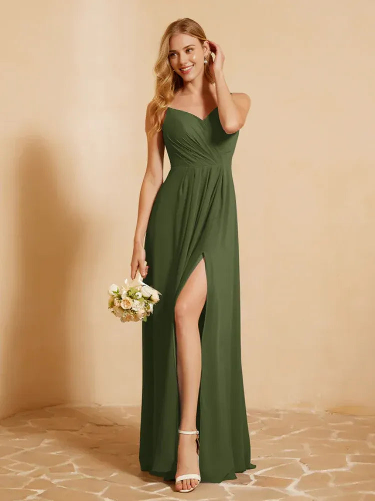 Spaghetti Strap Chiffon High Slit Wedding Dress - Yihuiw by Yihuiw