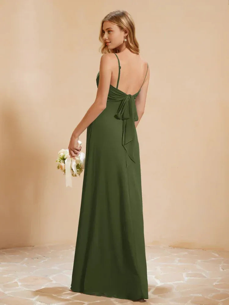 Spaghetti Strap Chiffon High Slit Wedding Dress - Yihuiw by Yihuiw
