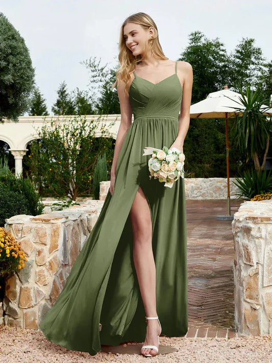 Spaghetti Strap Chiffon High Slit Wedding Dress - Yihuiw by Yihuiw