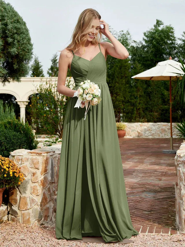 Spaghetti Strap Chiffon High Slit Wedding Dress - Yihuiw by Yihuiw