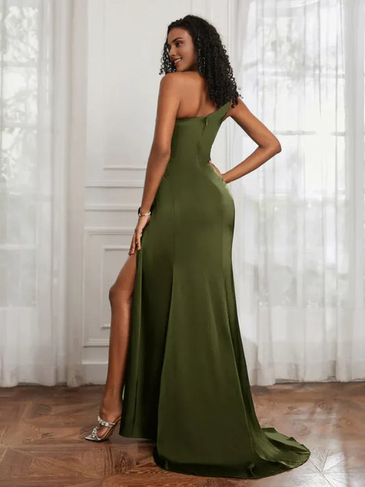 Mermaid Satin High Slit Wedding Dress - Yihuiw by Yihuiw