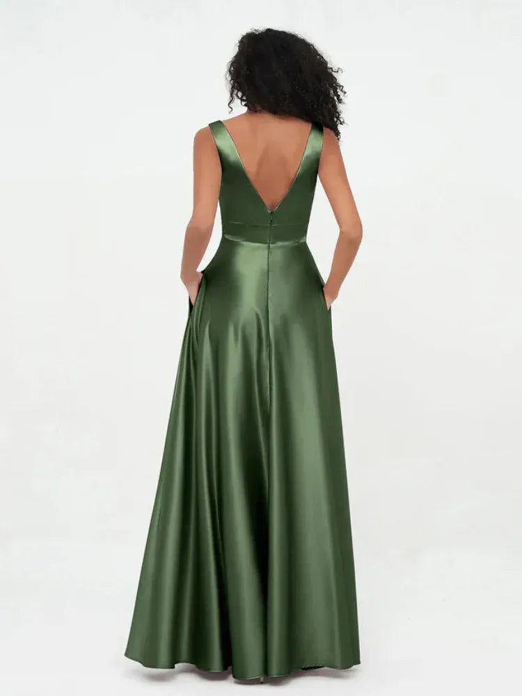 Satin Sleeveless Wedding Dress - Yihuiw by Yihuiw