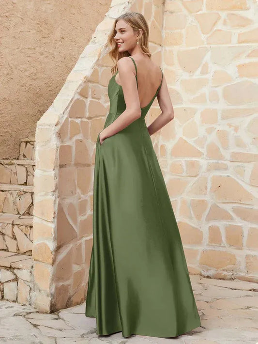 Spaghetti Strap Satin Wedding Dress - Yihuiw by Yihuiw