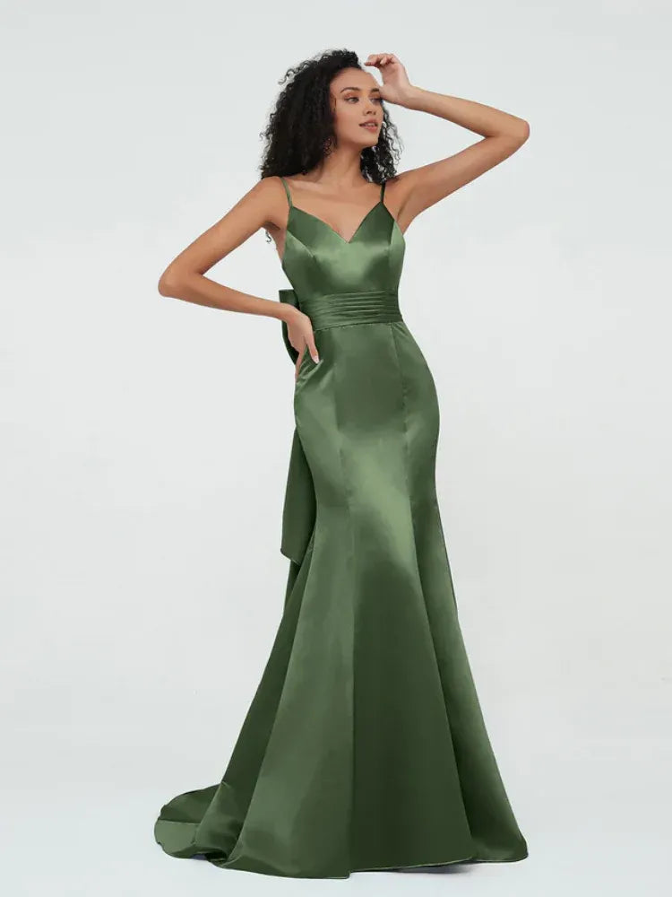 Mermaid Spaghetti Strap Satin Wedding Dress - Yihuiw by Yihuiw