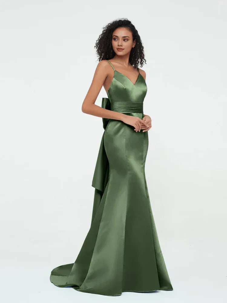 Mermaid Spaghetti Strap Satin Wedding Dress - Yihuiw by Yihuiw