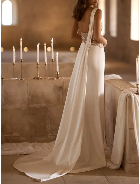 Mermaid Satin High Slit Wedding Dress - Yihuiw by Yihuiw