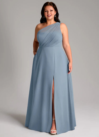 One-Shoulder High Slit Floor-Length Wedding Dress - Yihuiw by Yihuiw