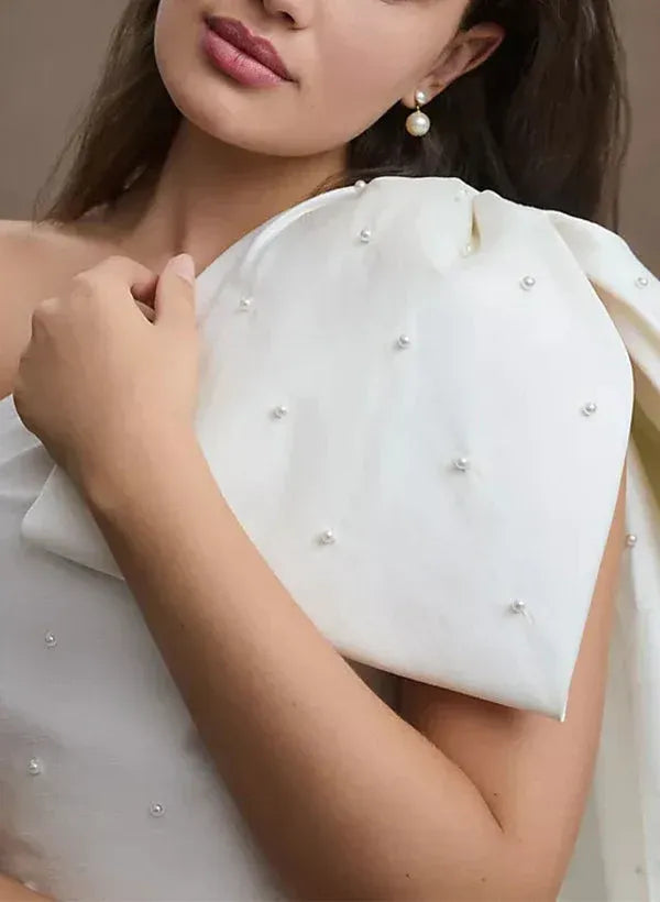 One-Shoulder Satin Draped Mini Wedding Dress - Yihuiw by Yihuiw