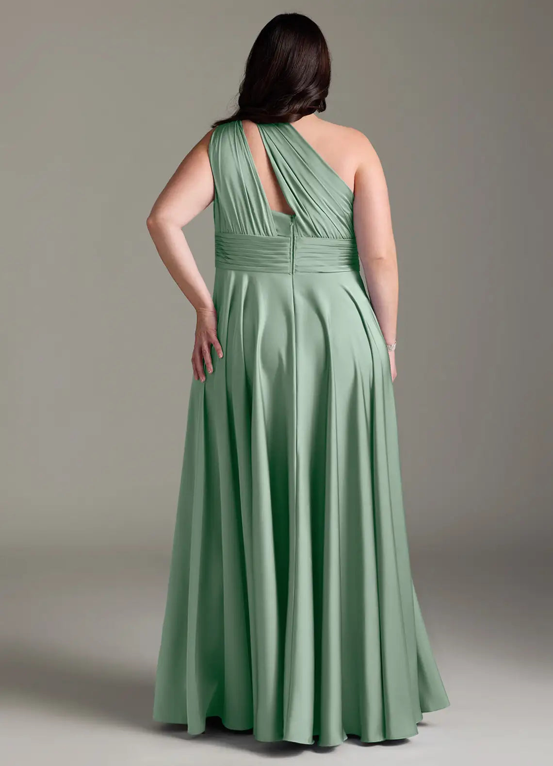 One-Shoulder Satin Pleated Floor-Length Wedding Dress - Yihuiw by Yihuiw