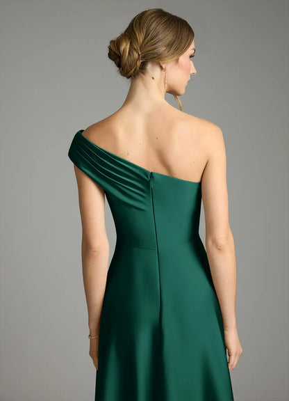 One-Shoulder Satin High Slit Floor-Length Wedding Dress - Yihuiw by Yihuiw