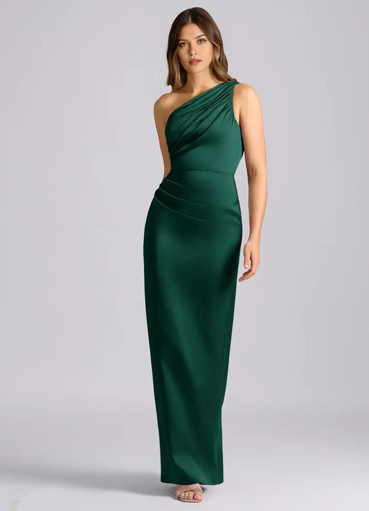 Mermaid One-Shoulder Satin Ruched Wedding Dress - Yihuiw by Yihuiw