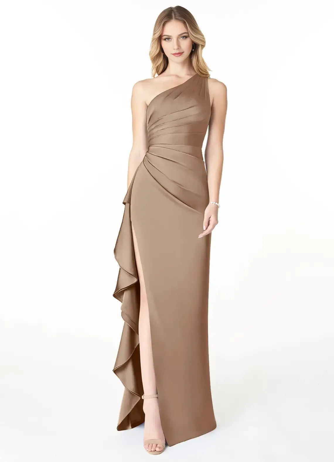 Mermaid One-Shoulder Satin High Slit Wedding Dress - Yihuiw by Yihuiw