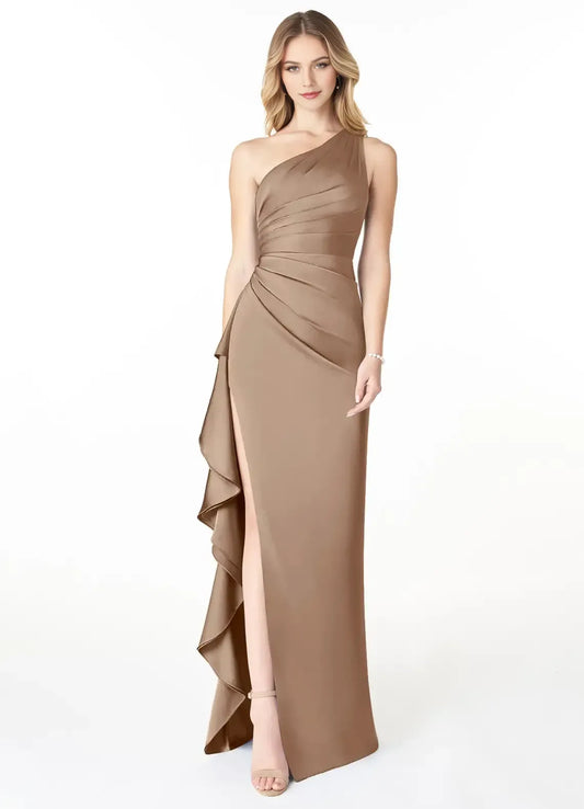 Mermaid One-Shoulder Satin High Slit Wedding Dress - Yihuiw by Yihuiw