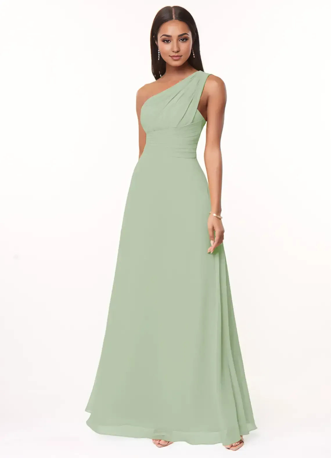 A-Line One-Shoulder Chiffon Ruched Wedding Dress - Yihuiw by Yihuiw