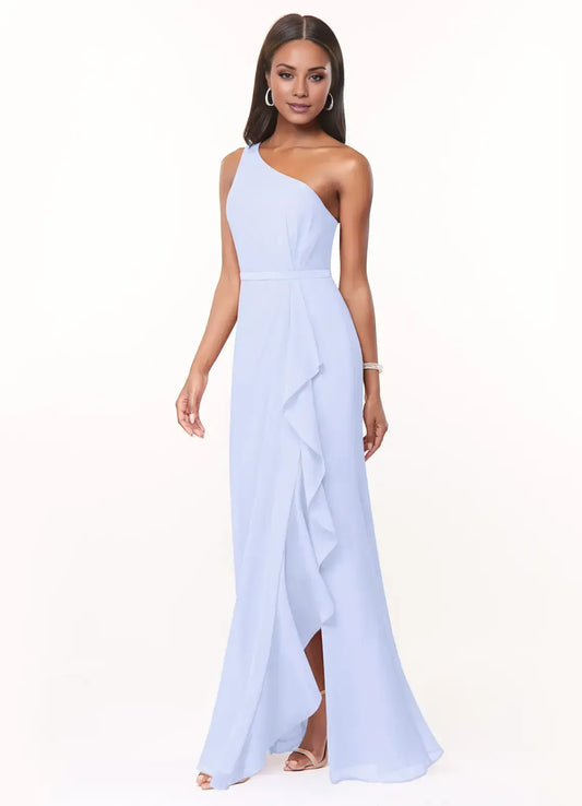 A-Line One-Shoulder Chiffon High Slit Wedding Dress - Yihuiw by Yihuiw