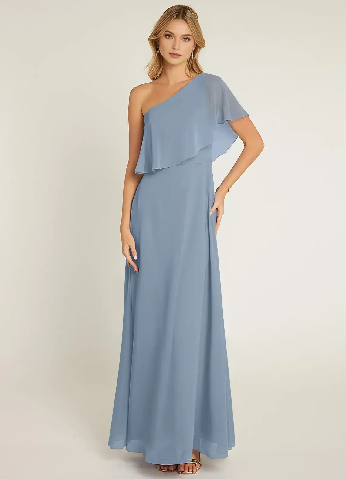 A-Line One-Shoulder Chiffon Ruffled Wedding Dress - Yihuiw by Yihuiw