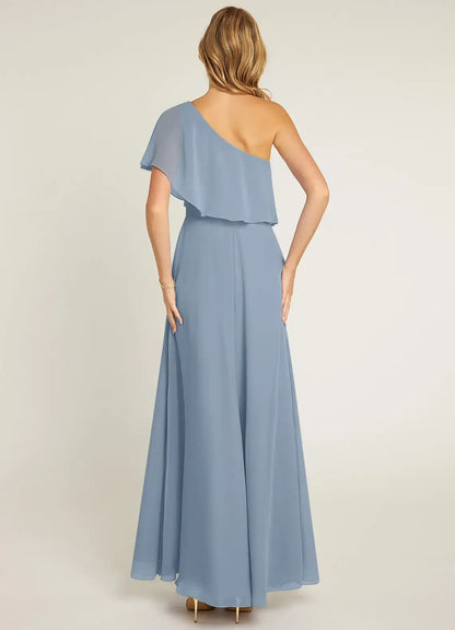 A-Line One-Shoulder Chiffon Ruffled Wedding Dress - Yihuiw by Yihuiw