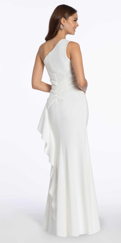 One-Shoulder Ruched Mermaid Evening Dresses with Cascading Ruffle and Side Slit