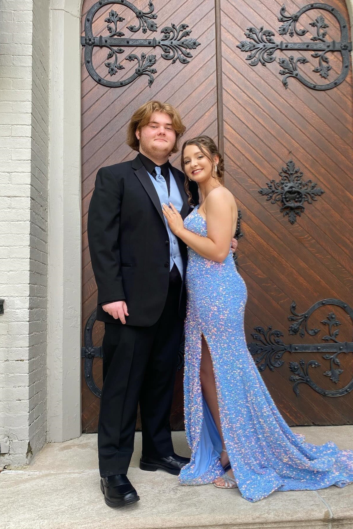 One-Shoulder Sequin Prom Dress with High Thigh Slit, Low Open Back & Mini Train Detailing by JiMiss Dresses