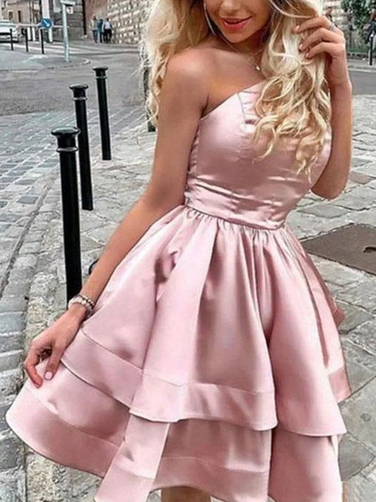 One Shoulder Short Pink Prom Dresses, Short Pink One Shoulder Formal Homecoming Dresses simple gentle atmospheric and unique desi Bring summer colors to enhance whiteness by YiHuiw