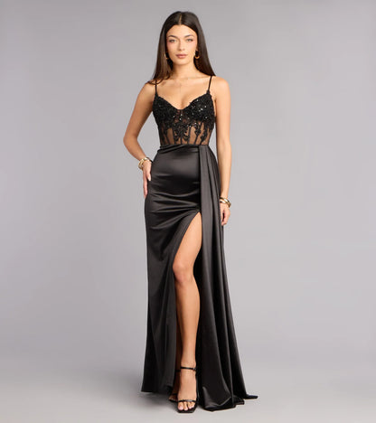 V-Neck Lace High Slit Floor-Length Evening Gown - Yihuiw by Yihuiw