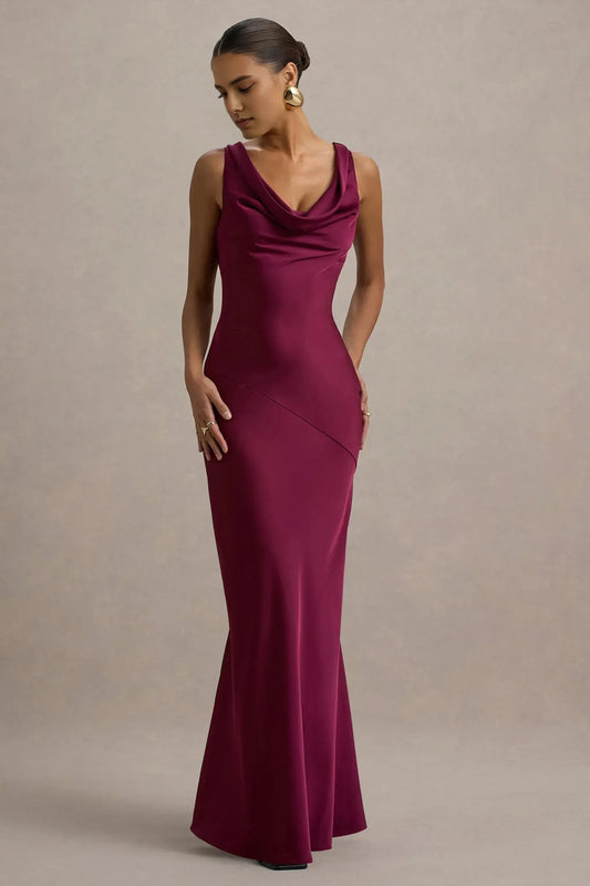 Opulent Mermaid Cowl Neck Sleeveless Open Back Floor Length Prom Dress by YiHuiw