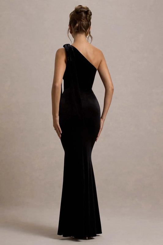 Opulent Mermaid One Shoulder Bow Accent Sleeveless Floor Length Prom Dress by YiHuiw