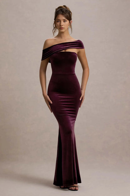 Opulent Mermaid One Shoulder Draped Accent Sleeveless Floor Length Prom Dress by YiHuiw